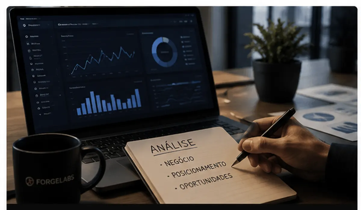 Diagnóstico estratégico com análise de negócio, posicionamento e oportunidades